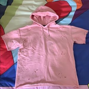 Pink PacSun Torn Short Sleeve Hoodie (Size- M)
